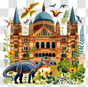 London Natural History Museum - Historic Building With Dinosaur And Birds Transparent PNG
