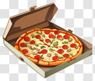 Sketch Style Pizza In Open Box - Delicious Pepperoni Pizza In Takeout Box Transparent PNG