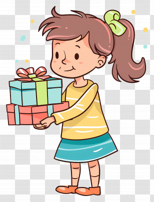 Girl Carrying Gift - Happy Girl Holding Colorful Gift Boxes Transparent PNG