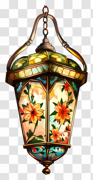 Hanging Lamp - Vintage Stained Glass Lantern Transparent PNG