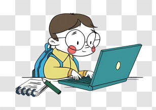 Cartoon Study - Child Learning On Laptop Illustration Transparent PNG
