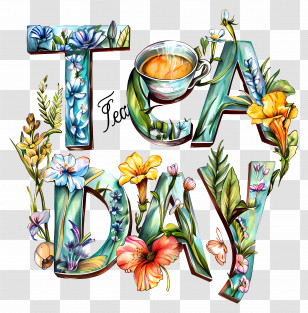 International Tea Day - Floral Tea Day Text Illustration Transparent PNG