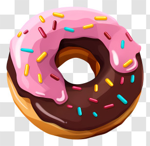 Golden Brown Exterior - Pink And Chocolate Glazed Donut With Sprinkles Transparent PNG