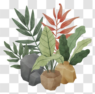 Cartoon - Potted Plants With Rocks Transparent PNG