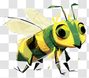 Cartoon Bee - Cartoon Bee With Bright Yellow Colors Transparent PNG