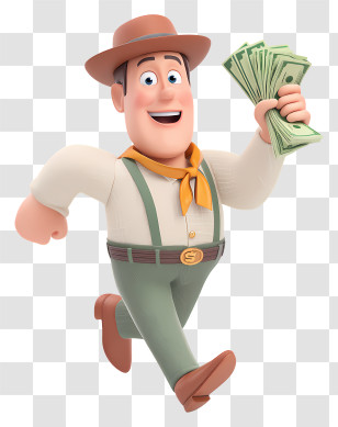 3d Human Money - Man Holding Money With A Hat Transparent PNG