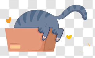 Cat - Playful Cat Inside A Box Cartoon Illustration Transparent PNG