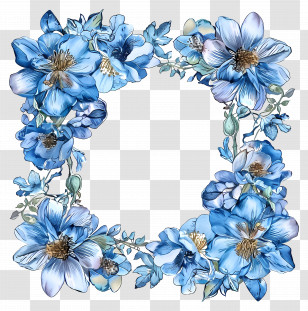 Square Blue Frame - Elegant Blue Flower Frame Design Transparent PNG