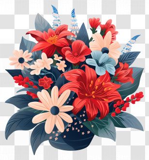 4th Of July - Vibrant Floral Bouquet Illustration Transparent PNG
