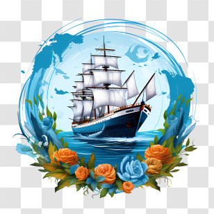 World Maritime Day - Sailing Ship With Floral Frame Transparent PNG