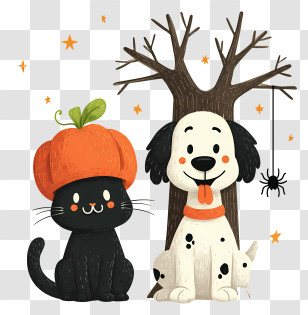 Halloween Dog Cat - Cat And Dog With Pumpkin Transparent PNG