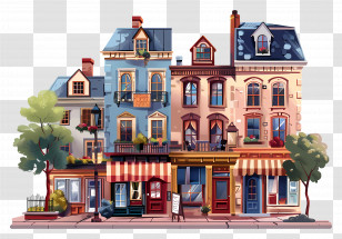Town Street - Colorful Doodle Houses On A Street Transparent PNG