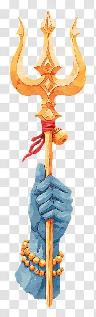 Divine Hand Holding Trident - Gold Trident Held By Blue Hand Transparent PNG