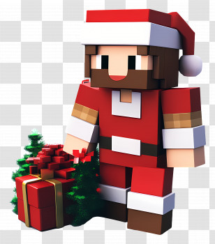 Christmas Minecraft - Blocky Santa Claus With Christmas Gifts Transparent PNG
