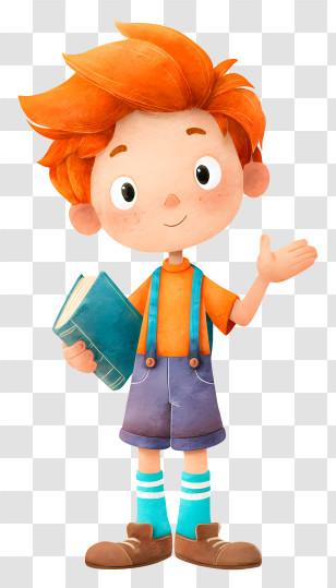 Schoolboy Ready For School - Little Red-Haired Boy Walking With Book Transparent PNG