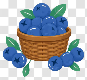 Fresh Blueberries In Woven Basket - Basket Of Fresh Blueberries With Leaves Transparent PNG