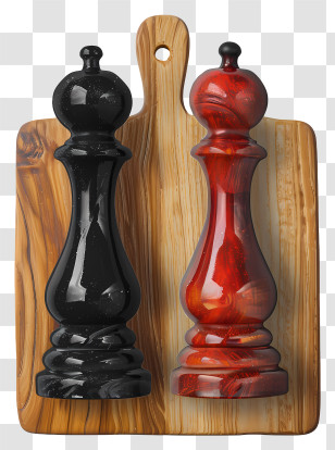 Pepper Shaker - Wooden Pepper Mills On Cutting Board Transparent PNG