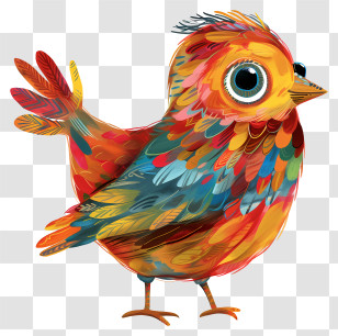 Whimsical Bird - Colorful Cartoon Bird With Bright Feathers Transparent PNG