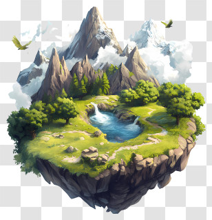 Spring Valley - Floating Island With Mountains And Trees Transparent PNG