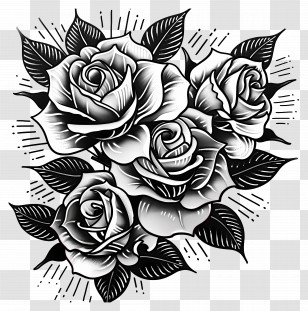 Roses Tattoo - Black And White Roses Floral Design Transparent PNG