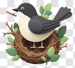 Bird Perched On Nest - Paper-Style Bird On Nest Transparent PNG