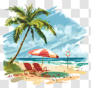 Summer Vacation - Tropical Beach Scene With Palm Trees And Relaxing Vibes Transparent PNG