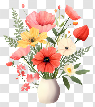 Vase - Colorful Flower Bouquet In Vase Transparent PNG
