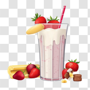 Milkshake - Refreshing Strawberry Banana Milkshake In A Glass Transparent PNG