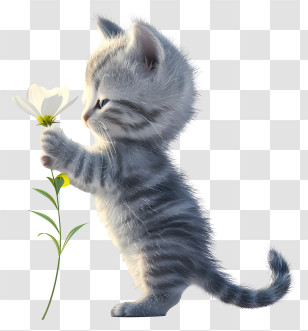 Little Cat Playing Flowers - Cute Kitten Holding A Flower Transparent PNG