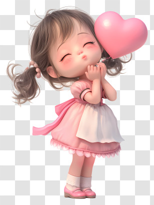 3d Girl Blowing A Kiss - Girl Holding A Heart Balloon Transparent PNG