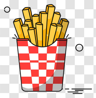 Cartoon - Crispy Fries In Checkered Red Box Transparent PNG
