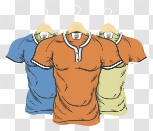 Clothing - Three Colorful T-Shirts Hanging On Hangers Transparent PNG