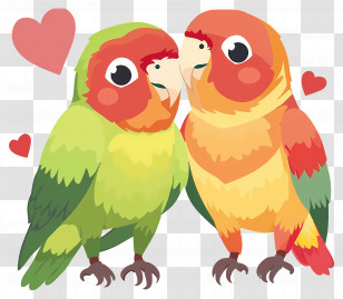 Lovebirds - Adorable Lovebirds Cartoon With Hearts Transparent PNG