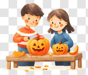 Children Carving Pumpkins - Children Carving Pumpkins Transparent PNG