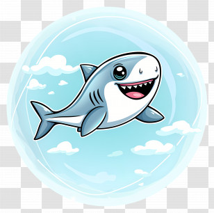 Cute Shark - Joyful Cartoon Shark In Sky Background Transparent PNG