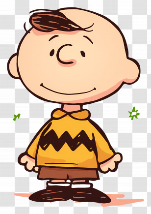Charlie Brown - Cartoon Character In Yellow Zigzag Sweater Transparent PNG