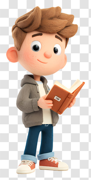 Cartoon Student With Book - Boy Reading A Book Transparent PNG