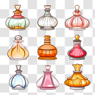 Perfume Bottle - Collection Of Colorful Decorative Perfume Bottles Transparent PNG
