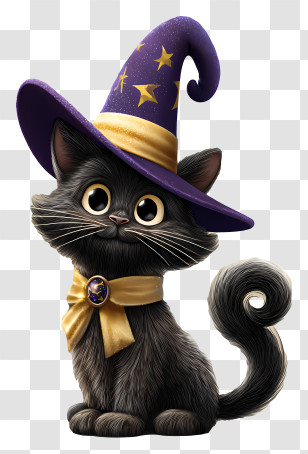 Black Cat In A Wizard Hat - Black Cat In Wizard Hat Transparent PNG