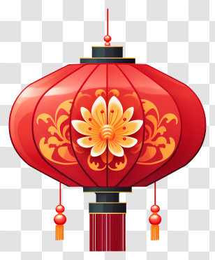 Lantern - Traditional Chinese Red Lantern With Floral Design Transparent PNG