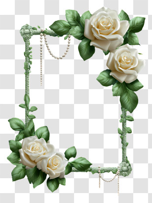 Rectangular Rose Frame - White Rose Floral Frame Transparent PNG