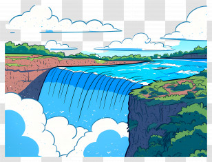 Niagara Falls - Cartoon Waterfall And Lush Greenery Transparent PNG