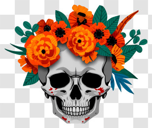 Halloween Skull Flowers - Decorative Skull With Flowers Transparent PNG