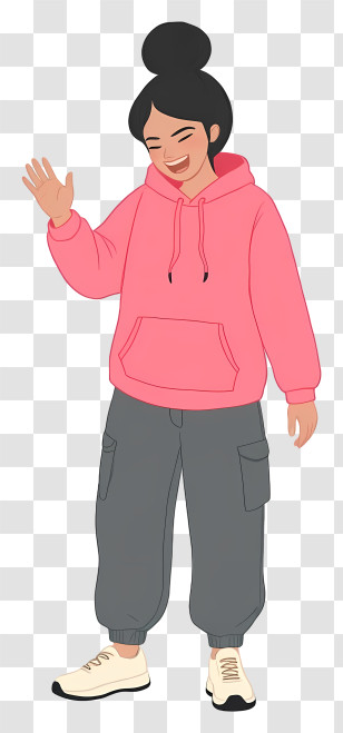 Woman Full Body - Friendly Woman In Pink Hoodie Transparent PNG