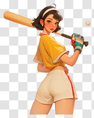 Animated Cricket Player - Cartoon Woman Playing Baseball Transparent PNG
