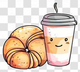 Croissant And Coffee - Cute Croissant And Coffee With Smiling Face Transparent PNG