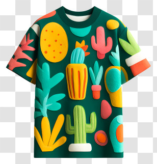 Summer Tshirt - Colorful Cactus Pattern Shirt Transparent PNG