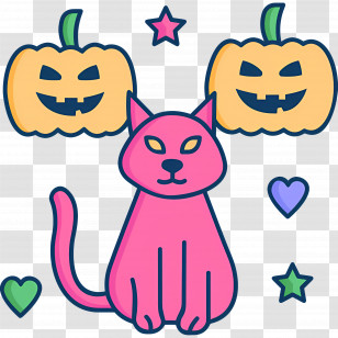 Halloween Cat - Pink Cat With Pumpkins And Hearts For Halloween Transparent PNG