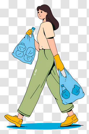 Woman Carrying Plastic Bag - Woman With Recycling Bags In Eco-Friendly Style Transparent PNG