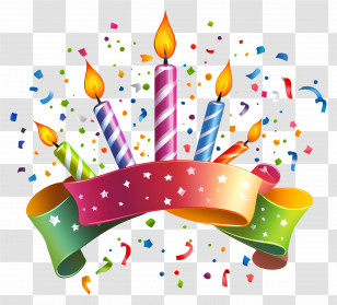Birthday Ribbon - Festive Birthday Candles And Ribbon Transparent PNG